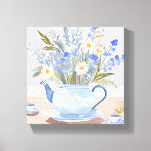 Toile La bouilloire en fleurs Peinture de thé à l'aqua