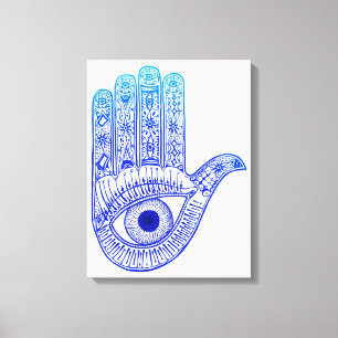 Toile La défense de main bleue de Hamsa/oeil