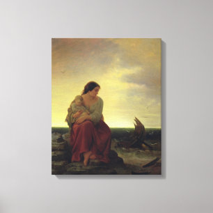 Toile La femme de pêcheur en deuil sur la plage