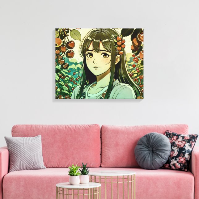 Toile La fille aux fruits à la cerise - Illustration mod (Insitu(Salon))