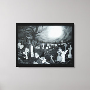 Toile La nuit sur le cimetière - Angel avec Diable