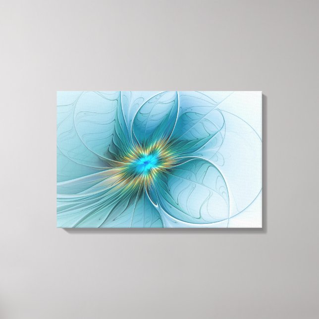 Toile La petite Beauté Moderne Bleu Or Fractal Flower (Recto)