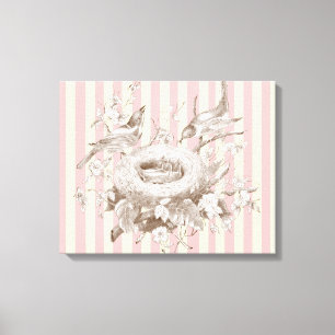Toile La Petite Famille sur arrière - plan rose et crème