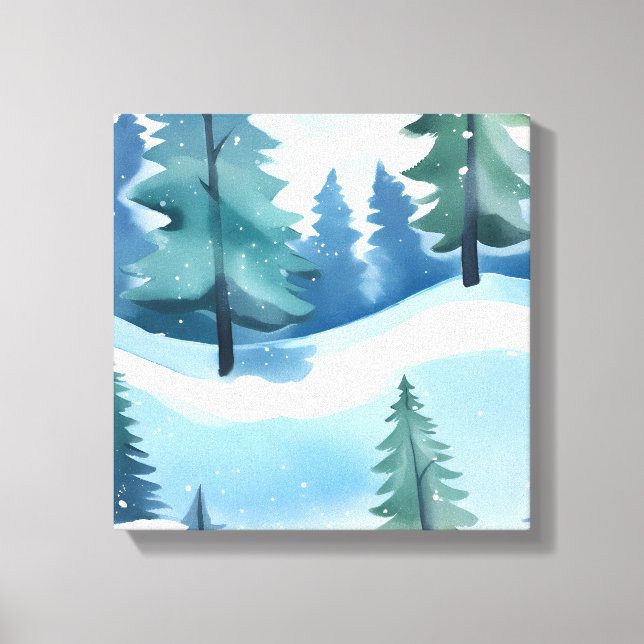Toile La pinède neigeuse | Aquarelle d'hiver (Recto)