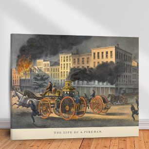 Toile La vie d'un pompier Vintage 1860s Lithograph