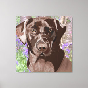 Toile Labrador Brown au chocolat dans un bois bleu