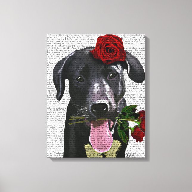 Toile Labrador noir avec Rose (Recto)