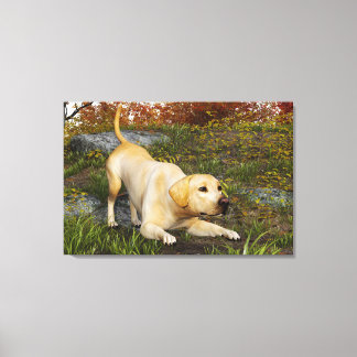 Toile Labrador Retriever Jaune en Position de Jeu dans l