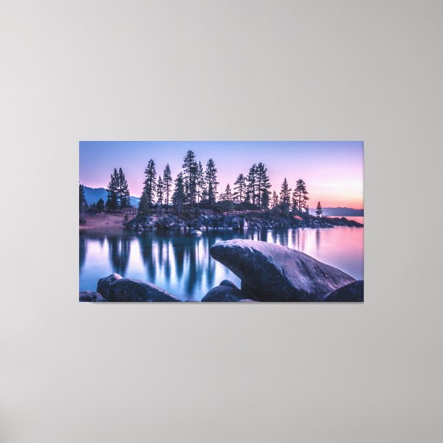 Toile lac tahoe sable port plage nevada au coucher du so (Recto)