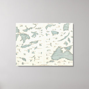 Toile Lacs vintages de la carte du monde (1860)