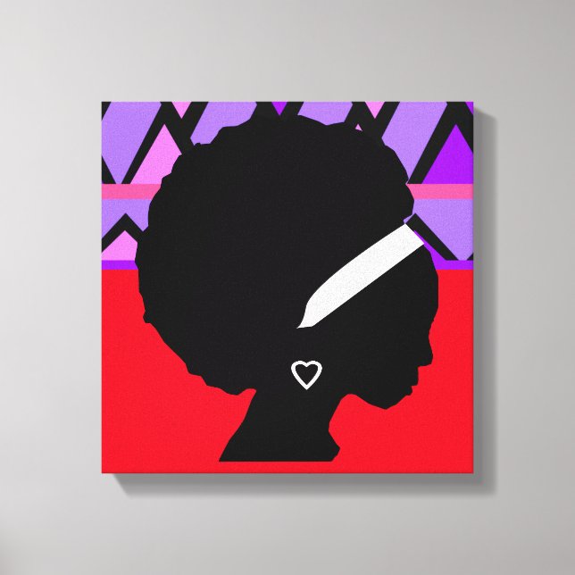 Toile Lady avec Afro Red et violet imprimé tribal (Recto)