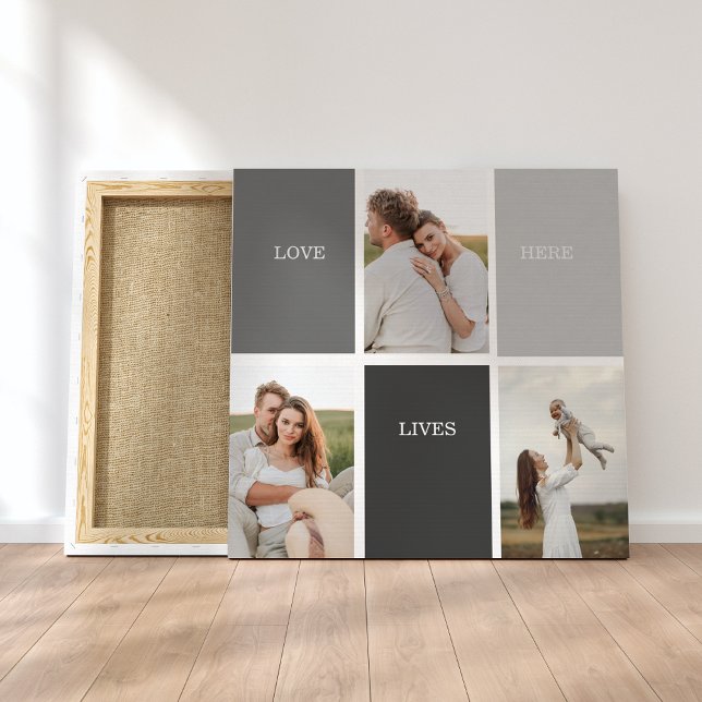 Toile L'amour vit ici | Cadeau Famille Trois Photo (Créateur téléchargé)