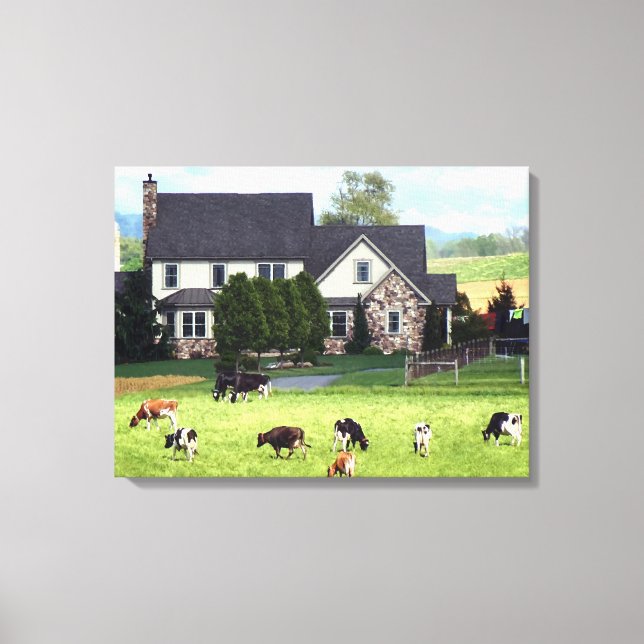 Toile Lancaster PA - Ferme familiale avec vaches en pâtu (Recto)