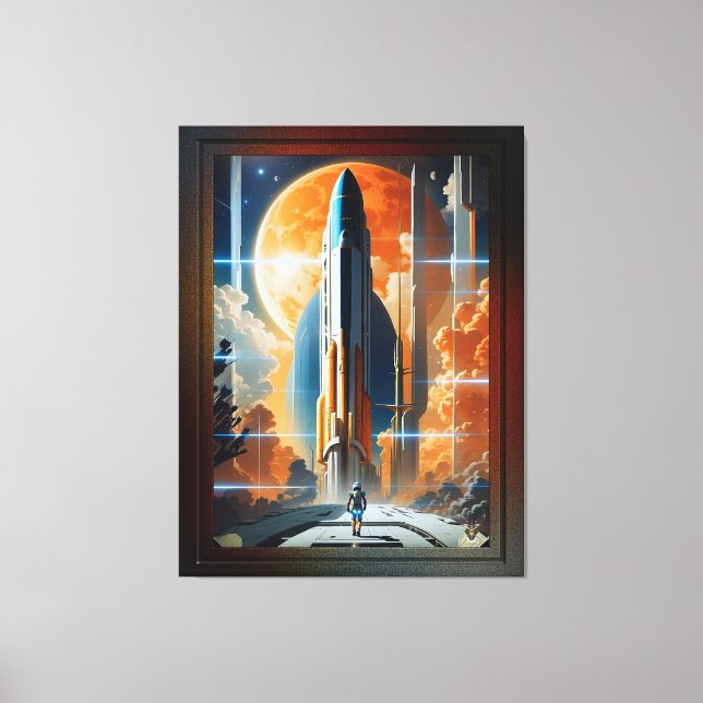 Toile Lancement Lunaire - Voyage vers Moon Retro Poster (Recto)