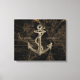 Toile L'Ancre nautique de Vieux Monde ajoutent le noir