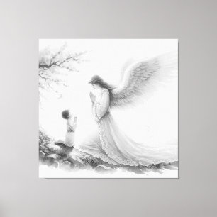 Toile L'ange gardien prie avec l'enfant