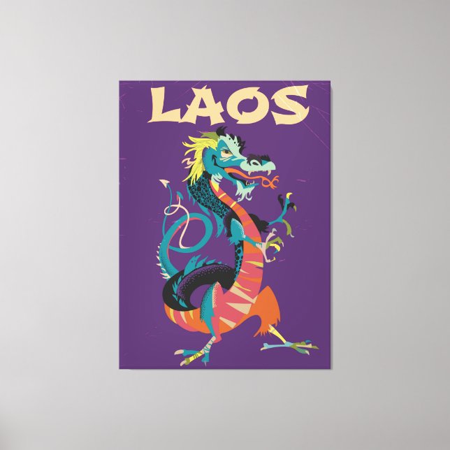 Toile Laos Dragon affiche de voyage de style vintage (Recto)