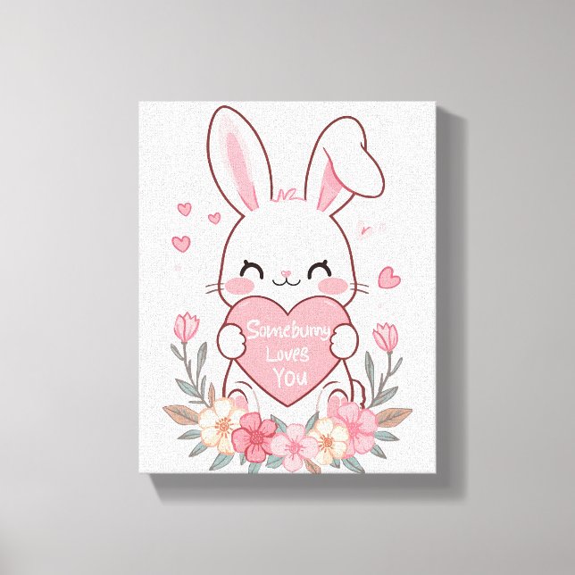 Toile Lapin adorable avec un coeur d'amour (Recto)