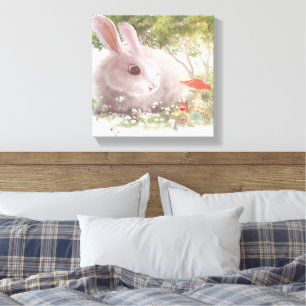 Toile Lapin de printemps : Lapin réaliste dans un jardin