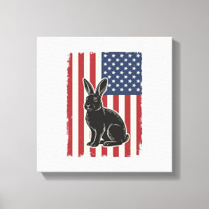 Toile Lapin Patriotique Drapeau Américain Gravure Vintag