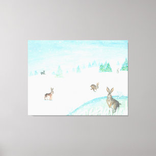 Toile Lapins Assis Et Saut Sur Neige