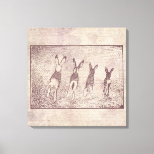 Toile Lapins vintages Bunny Art & Floral Script