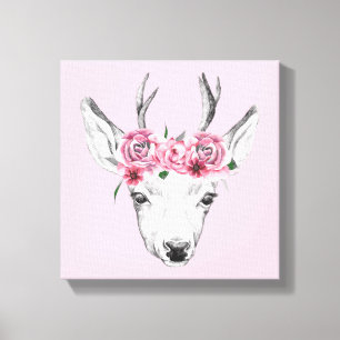 Toile L'aquarelle fleurit des cerfs communs