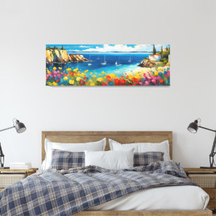 Toile Large Bord de mer Yachts et fleurs méditerranéens