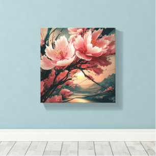 Toile L'art japonais inspire la floraison des cerisiers