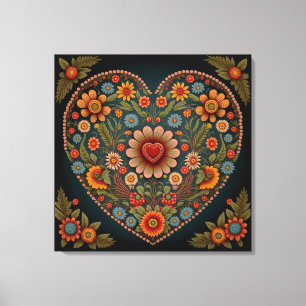Toile L'art populaire ukrainien - Coeur inspiré en plusi