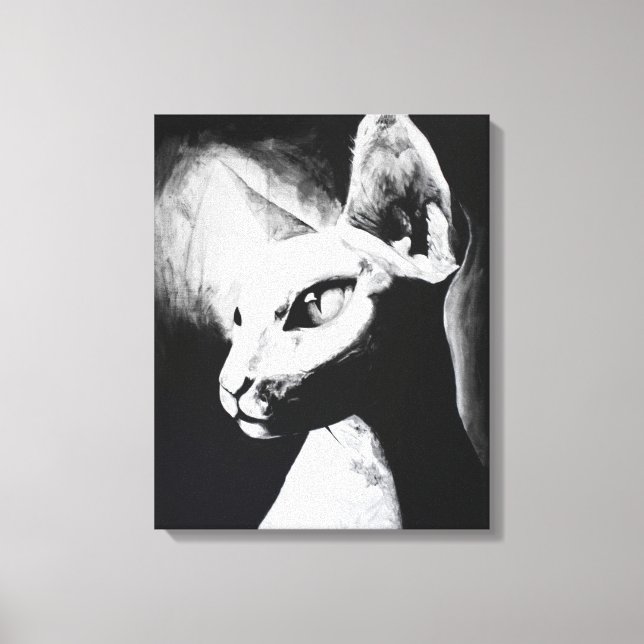 Toile Le Chat Sphynx Cheveux Kitty Black White Peinture (Recto)
