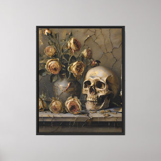 Toile Le crâne oublié - Peinture à l'huile gothique Vint