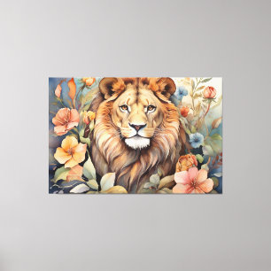 Toile Le Lion Regal Au Milieu De Flores Faune Exotique