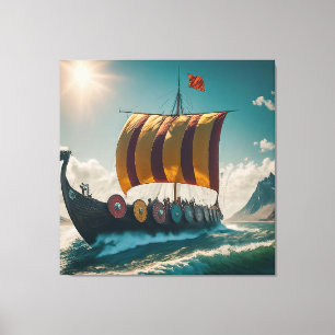 Toile Le long-navire viking coupe à travers les vagues