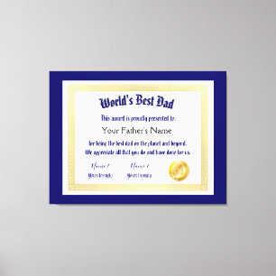 Toile Le meilleur certificat papa du monde Funny moderne