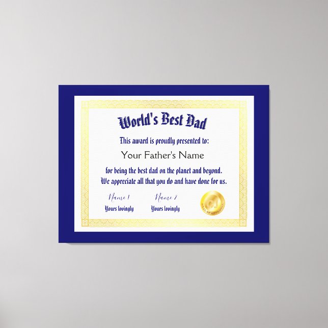 Toile Le meilleur certificat papa du monde Funny moderne (Recto)