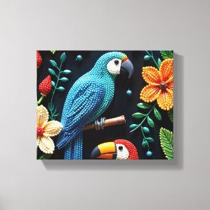 Toile Le perroquet et le toucan dans une forêt perlée