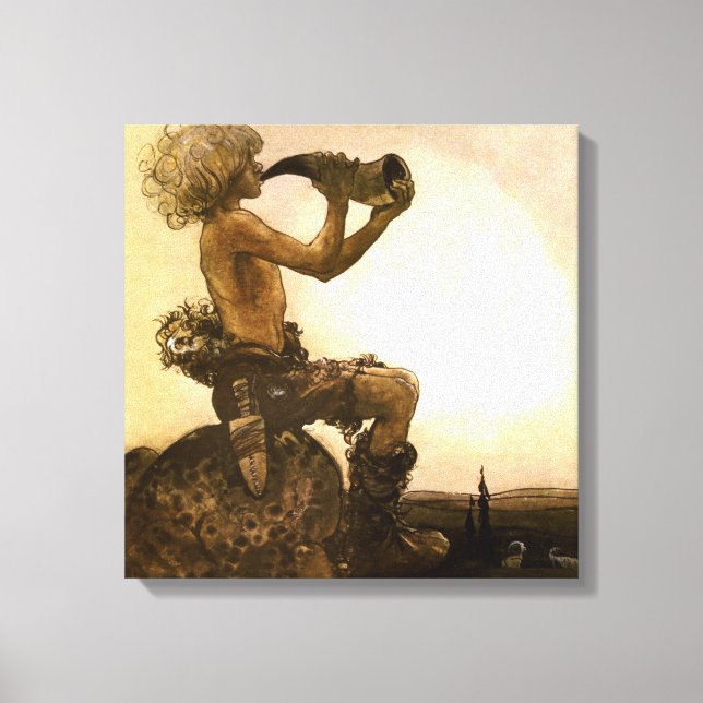 Toile "Le petit berger" aquarelle de John Bauer (Recto)