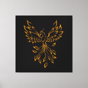 Toile Le Phoenix en or de cuivre se lève sur le noir 
