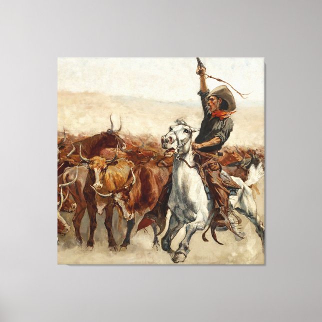 Toile Le Roundup Western Art par Frederic Remington (Recto)