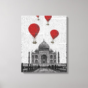 Toile Le Taj Mahal et ballons à air d'un rouge ardent