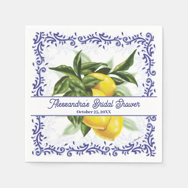 Toile Lemons Brautparty Napkins Serviette (Vorderseite)