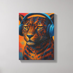 Toile Leopard cool avec casque Pop Art Style