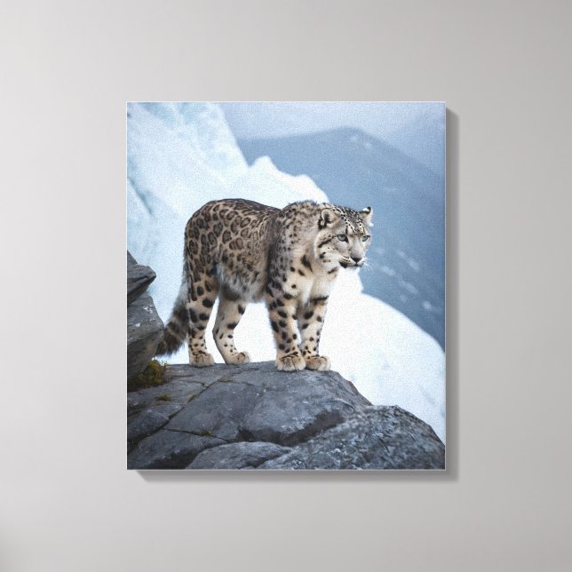 Toile Leopard des neiges sur un pic gelé (Recto)
