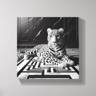 Toile Léopard sur fond noir et blanc