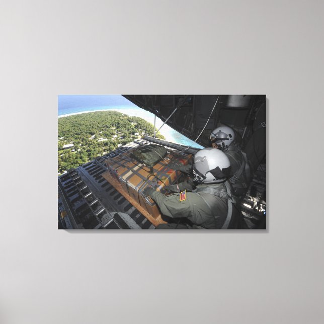 Toile Les aviateurs poussent une palette de biens donnés (Recto)