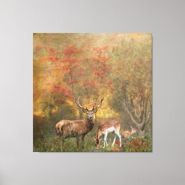 Toile Les cerfs dans la forêt d'automne affiche de tapis (Recto)