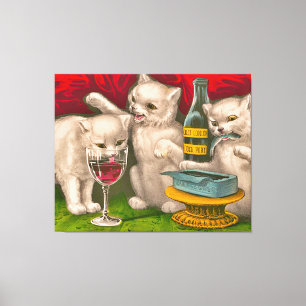 Toile Les chatons boivent et mangent du poisson sardine