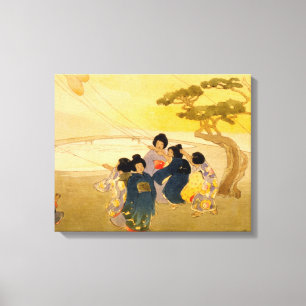 Toile Les enfants japonais qui volent des cerfs-volants 