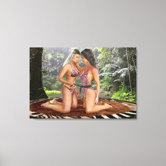 TOILE LES FILLES DE LA JUNGLE S'AFFRONTENT (Recto)
